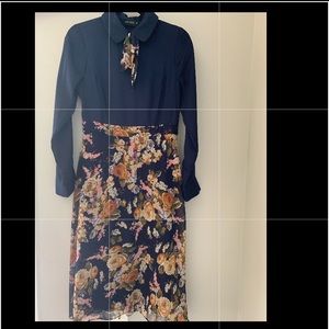 A navy blue and flowered dress